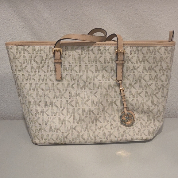 Michael Kors Handbags - Michael Kors Cream and Beige Signature Large Tote